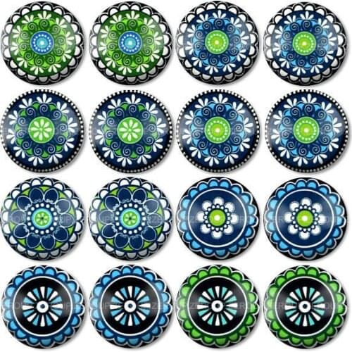ZEROUP 16pcs Round Glass Cabochon Kaleidoscope Pictures Mixed Pattern Fit Base Earring Setting for Jewelry Flatback