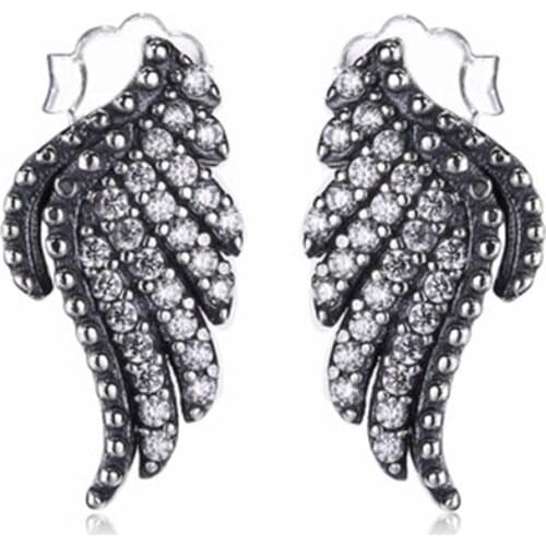 925 Sterling Silver Angel Wings CZ Ear Climber Stud Earrings For Women Girls Jewelry Orecchini Aros Aretes Ear Jacket oorbellen