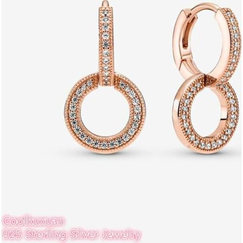 100% 925 Sterling Silver Sparkling Double Hoop Earrings Original European Style Brand woman Jewelry 2021 Autumn Signature