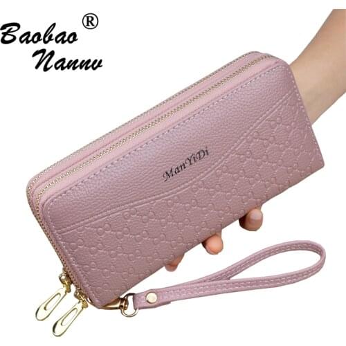 Wristband Women Long Clutch Wallet New Solid Large Capacity Wallets Female Lady Purses Phone Pocket Card Holder Double Zippers