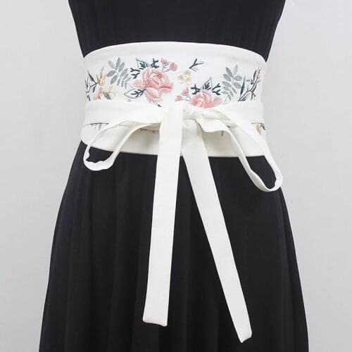SeeBeautiful Ethnic Style Flower Embroidery Waist Seal Wide Belts Bandage All Match Women Summer Autumn 2021 New Fashion E964