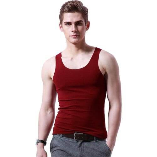 High Elastic Soft Ice Silk Men Vest Sleeveless Shirt Claret Solid Color Seamless Underwear Slim Men Tank Tops Undershirt Singlet