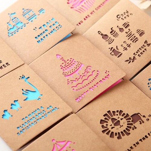 10pcs Mixed Design Hollow Blessing Folding Card Gift Message Card Set DIY Decoration Holiday Greeting Card Envelope