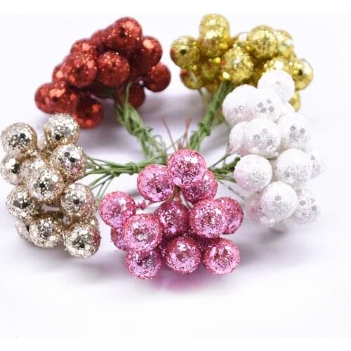 100/200pcs Artificial Flower Fruit Stamens Cherry Mini Glitter Stamens Berries for Wedding Party DIY Gift Box Decorations Wreath