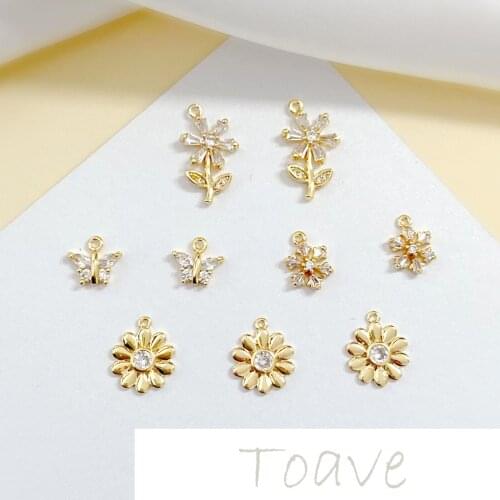 18K gold inlaid with zircon, exquisite forest butterfly, snowflake, daisy, sunflower, DIY earrings, necklace, jewelry material