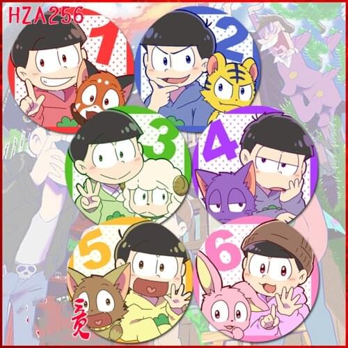 6pcs/set 58MM Badge Osomatsu San Matsuno Osomatsu Karamatsu Six Face Pets Ichimatsu Backpack Pins Badges Spilla Icons Brooch