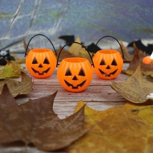 6pc Small Pumpkin Hand Bucket Halloween Decoration Props Mini Pvc Bucker Candy Storage