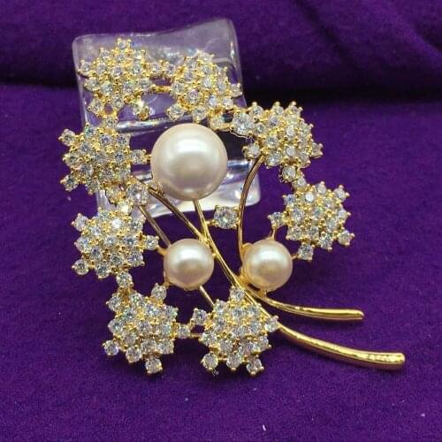 ALPHONSE Exquisite Leaves Branch Flowers Brooch Pearl Ms. Party Gifts Zircon Brooches Christmas Ornaments Pin Pendants