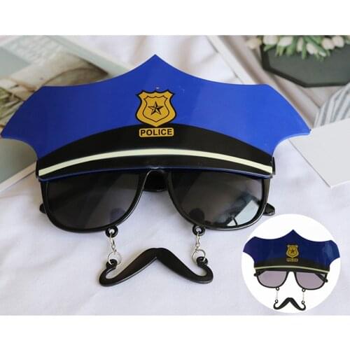 Anime Policeman Beard Glasses Cosplay Blue Hat Cosplay Small Beard for Women Men Halloween Prop Accessories