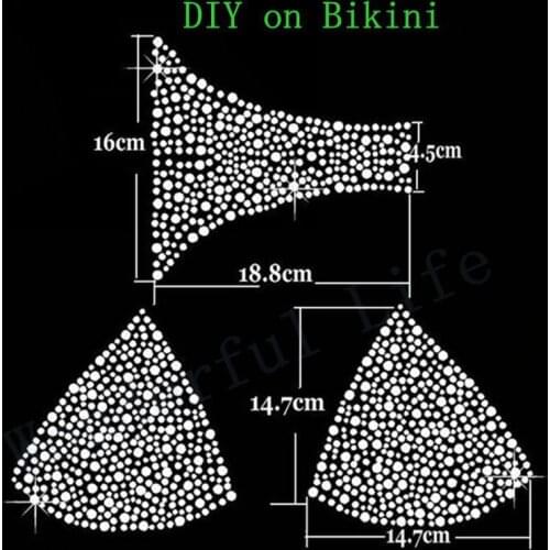 Free shipping Super shining Hotfix Rhinestone Iron On Heat Transfers Bikini Design Sticker For Underwear