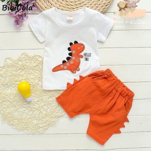 BibiCola Hot Sale Boys Clothing Children Summer Boys Clothes CartoonDinosaur print Kids Boy Clothing Set T-shit+Pants Cotton