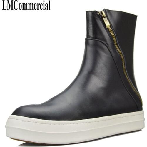 British Mens Riding Boots Autumn Winter Warm Genuine Leather Boots Men all-match cowhide cashmere zipper men chelsea boots men