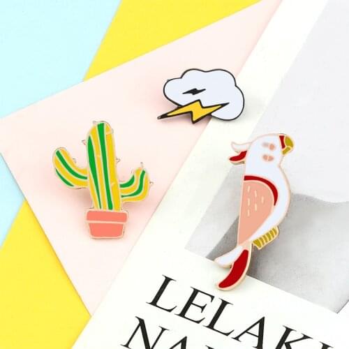 Plant Cactus Brooches Funny Animal Bird Clouds Badge Enamel Pin Denim Jackets Shirt Bag Cartoon Lapel Pins Jewelry Gift for Kids