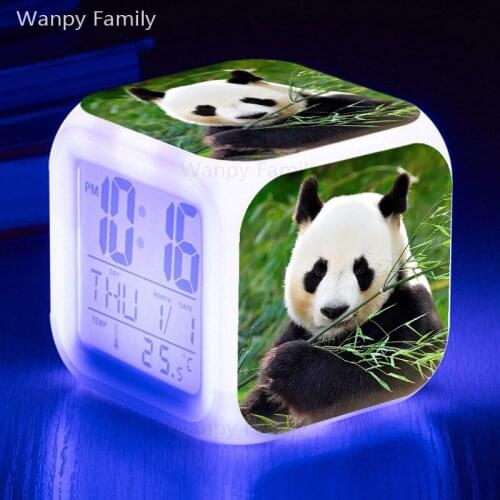 2020 New Panda Alarm Clock 7 Color Glowing Multifunctio LED Digital Clock Kids room Desk Touch Sensing Night Light Alarm Clock