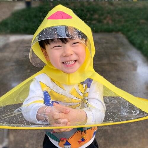 Children Rain Coat Cartoon Duck PVC Waterproof Kids Hooded Rainwear Cute Poncho Boys Girls Raincoat Umbrell