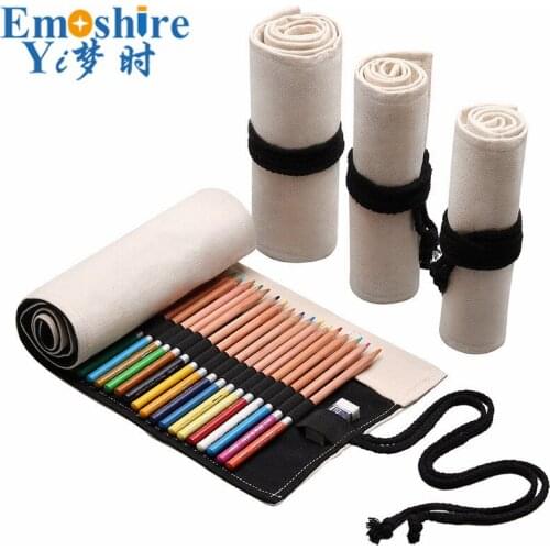 Hot Large Capacity 12/24/ 36/48/72 Holes Canvas Pen Wrap Roll up Pencil Case Pen Bag Holder Storage Pouch for Color Pencil B318