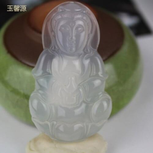 Fine Jewelry Natural Jade Medullary Hand-made Guanyin Necklace Pendant Lucky Peace Best Wishes Fashion Biyoux