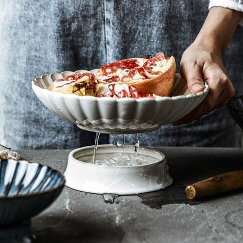 LingAo Ceramic household fruit tray fruit tray living room kitchen asphalt basket snack tray kiln with asphalt chrysanthemum tra