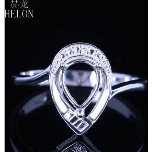 HELON 7x5mm Pear Solid 14K White Gold Natural Diamonds Semi Mount Engagement Ring Setting Women Birthday Anniversarry Best Gift