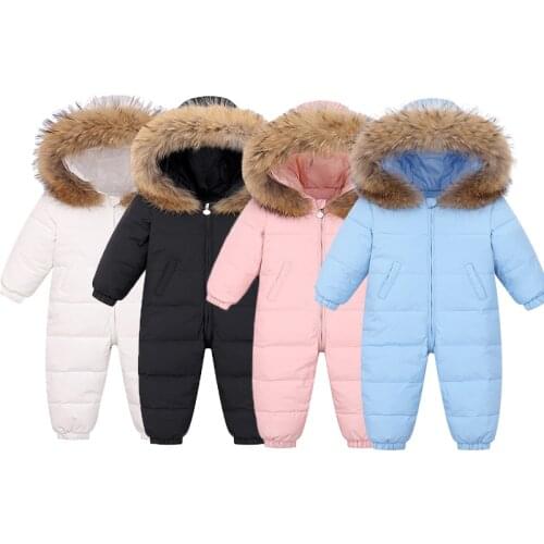 -30℃ Winter Kids Jacket Overalls For Boy Baby Natural Fur Parka Coat Outerwear Girl Down Ski Snowsuit Childrens Jumpsuit