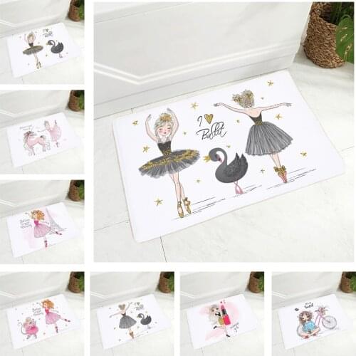 Lychee Life Ballet Girl Doormat Non-Slip Printed Soft Flannel Carpet Decor Cartoon Star Floor Door Mat for Hallway 40x60cm Carpe
