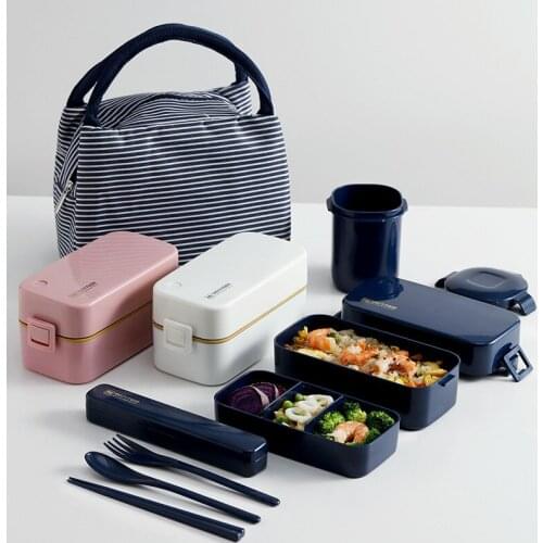 Microwave Lunch Box Double-layer Lunch Box 0.85LLarge Capacity Japanese-style Sealed Leak-proof Bento Box for Lunch Bag