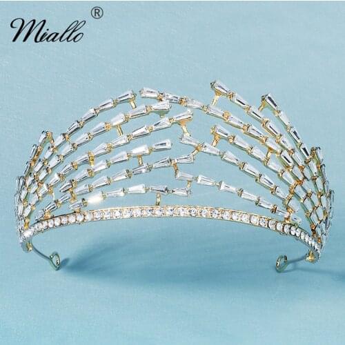 Miallo Bridal Crown Headband Wedding Hair Accessories for Women Headwear Rhinestone Gold Tiaras and Crowns Party Jewelry Gift