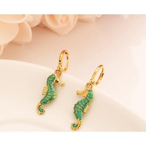Cute seahorse Love Animal dangle Earrings for Women gold color Africa heartJewelry Bijoux DIY charms kids gilrs earrings gifts