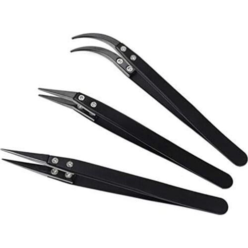 Black Stainless Steel Professional Precision Tweezers Set for Industrial Electronics Jewelry-making Laboratory Work Hobb