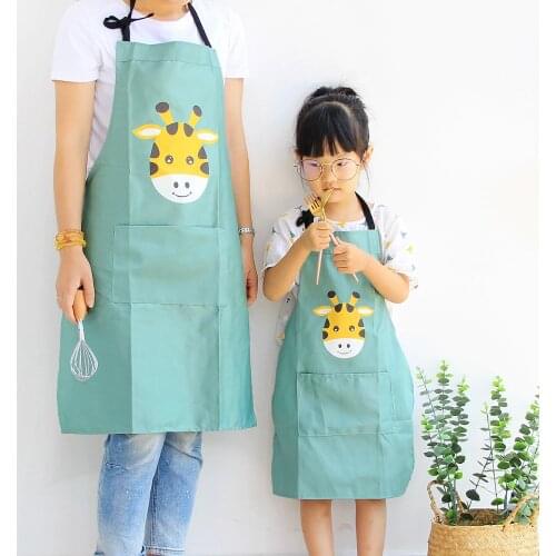 Parent-child Kitchen Apron Cartoon Rainbow Unicorn Printed Sleeveless Cotton Linen Aprons for Men Women Home Cleaning Tools