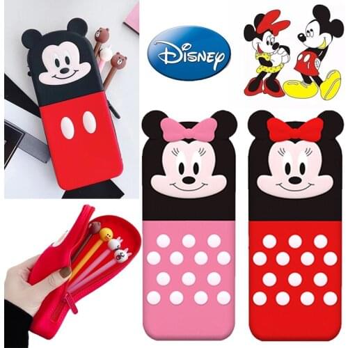 New Disney Mickey Silicone Pencil Case Elementary School Girl Cute Pencil Case Large Capacity Stationery Box Cartoon Stationery