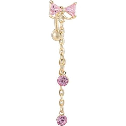 Reverse Sexy Bow Gold Chain CZ Triangle Navel Ring Belly Ring Dangle Body Piercing
