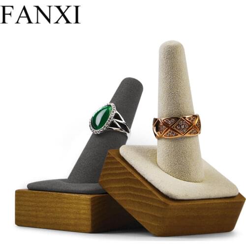 Oirlv Solid Wooden Ring Display Holder with Microfiber Finger Shape Single Ring Stand Jewelry Exhibition