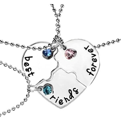 3pcs/set "Best Friend Forever and Ever" BFF Friend Necklace Set 3 Pieces Heart Shape Puzzle Hand Stamped Friendship Jewelry