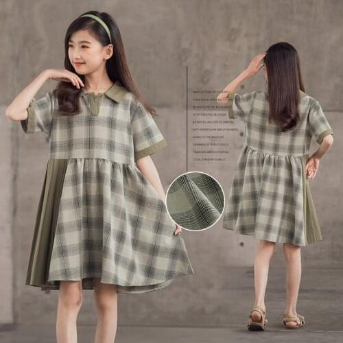 Teen Girls Summer Plaid Dress Preppy Style 2021 Short Sleeve Kids Princess Dresses for Girls Clothing 12 13 14 Years Outfits