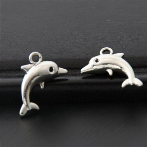 10pcs Silver Color Small Cute Dolphin Charms Sea Marine life Pendant Making Jewelry Necklaces Accessories Crafts 18x11mm A3080