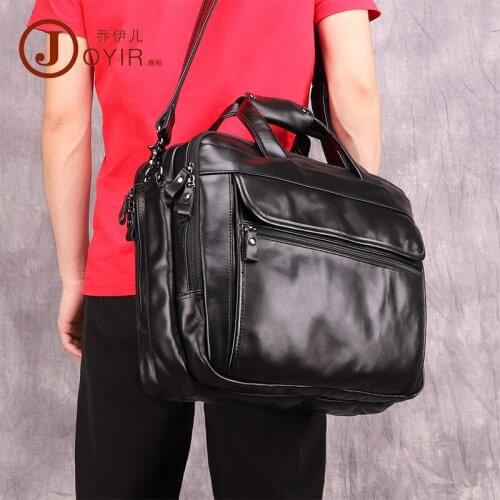 Retro Business Fashion Men Briefcase Leather 15.6 Inch Laptop Bag Multi-Function Mens Bags Large Capacity Shoulder Handbags