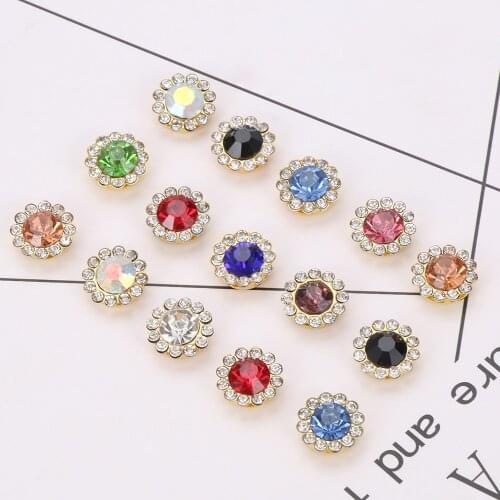10Pcs Rhinestone Buttons Flower-shaped Shiny Crystal Glass Stone Steel Bottom Clothes Decoration Handwork DIY Sewing Accessories