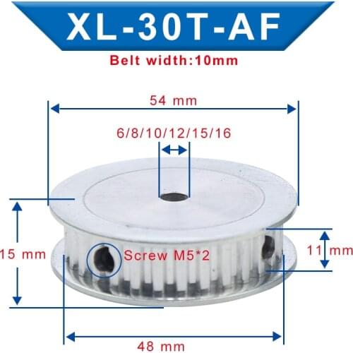 Pulley XL-30T Inner Bore 6/8/10/12/15/16 mm Aluminum Material Belt Pulley AF shape Slot Width 11 mm Fit For XL-10mm Timing Belt