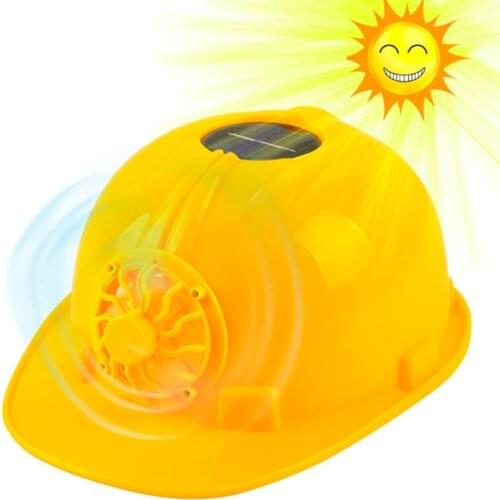 Yellow Solar Powered Cooling Fan Safety Helmet Work Hard Hat Head Protect