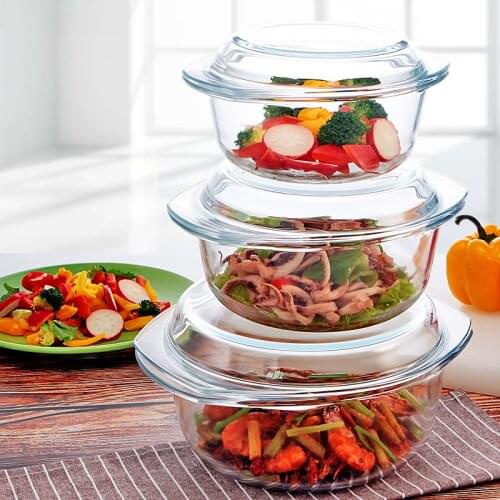 Glass 1.6L Salad Bowl Reinforced Glass Mixing Bowl Large Glass Vase Clear Mixing Terrarium with Multi-use Cover