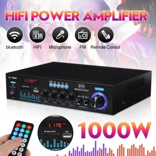 1000W Home Amplifiers Audio Bass Audio Power Bluetooth Digital Amplifier Hifi FM USB SD LED for Subwoofer Speakers 110V 220V