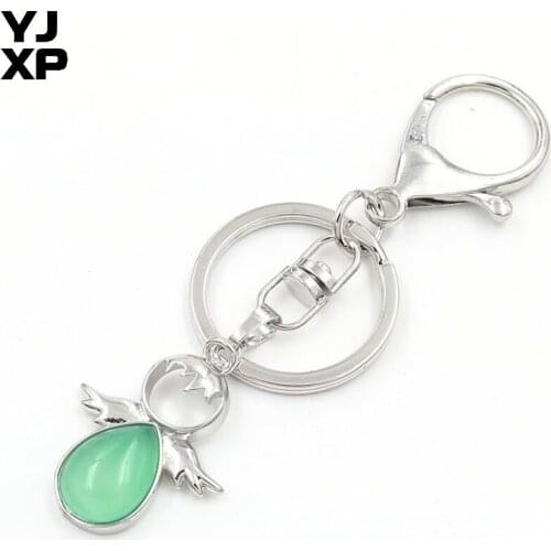 YJXP Classic Style Silver Plated Water Drop Green Agates Key Chains For Girl Gift Jewelry