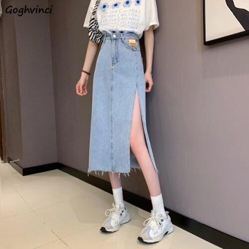 Skirts Women Fashion Pure Color Side-slit Summer All-match Korean Style High Waist Streetwear A-line Leisure Female Temperament