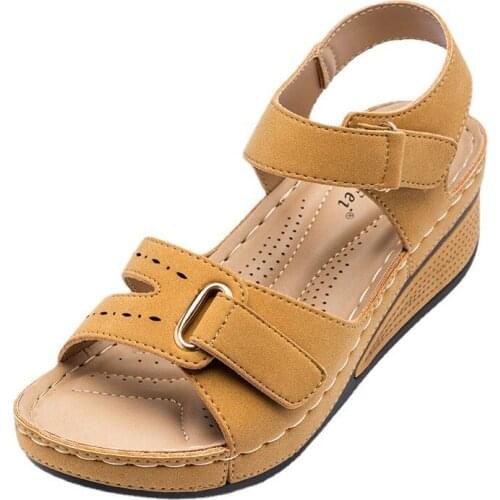 Womens Sandals 2021 New Summer Slope with Magic Buckle Thick-soled Large Size Foreign Trade Sandals Womens Casual Shoes