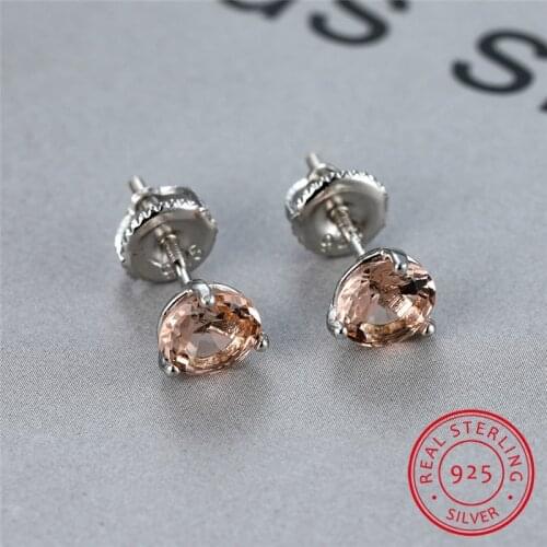 Vintage Female 6/7/8mm Champagne Round Stone Earrings Real 925 Sterling Silver Earrings For Women Small Screw Stud Earrings
