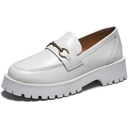 Women Loafer Shoes 2021 Spring New British Style Genuine Leather Ladies Oxford Shoes Metal Buckle Casual Sneakers Ladies