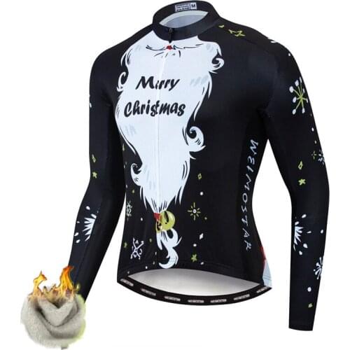 Winter Christmas Cycling Jersey Men Long Sleeve Thermal Fleece MTB Bike Clothing Windproof Autumn Bicycle Jacket Cycling Shirt