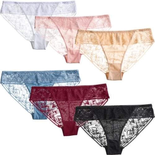 2021 Sexy Seamless Briefs Ultra-Thin Transparent Flower Embroidered Patterned S-XL Size Women Underwear Cotton Lace Panties