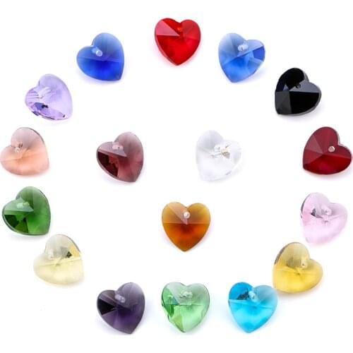 Best quality 28pcs 14mm 6228 heart pendant colorful glass heart charms rhinestones for Earring necklace DIY jewelry accessories